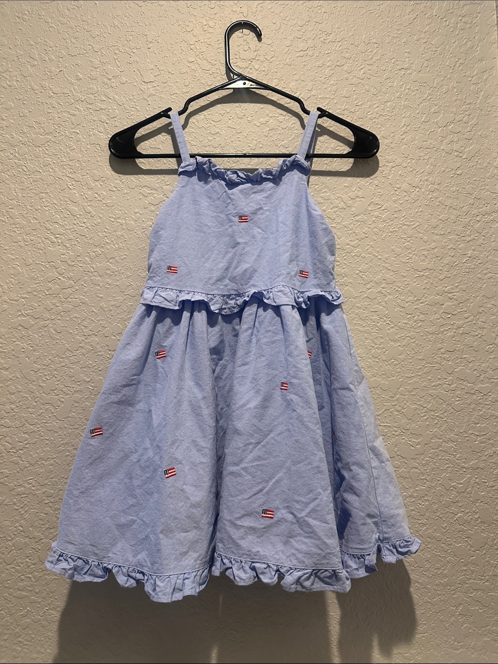 Jamie and Jack Light Blue Ruffled Sundress for Girls - with flags